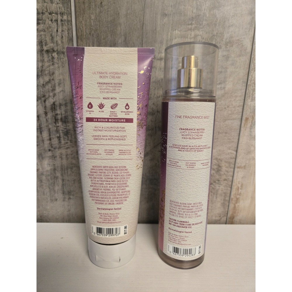 Bath & Body Works SET Strawberry Snowflakes Fragrance Mist and Body Cream NEW - Picture 2 of 4